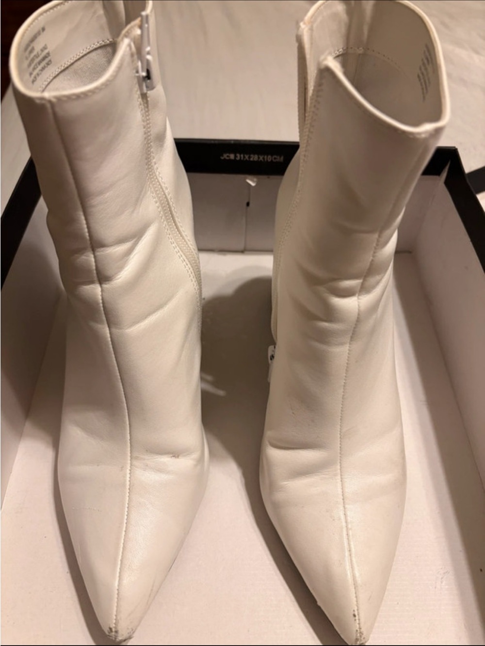 Buckle White Pointed Toe Leather Ankle Boots